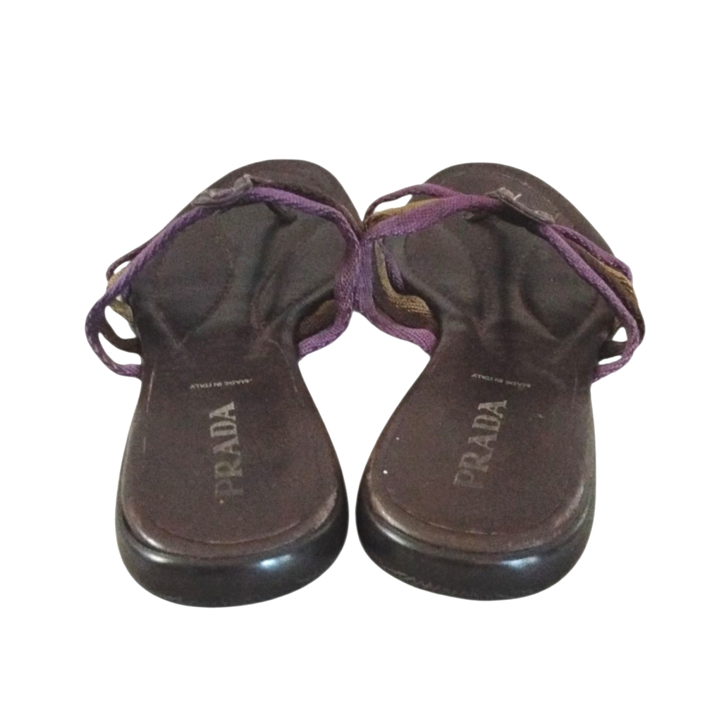 PRADA Purple and Gold Rope and Leather Slip On Strappy Sandals, size 7.5 - Picture 7 of 10